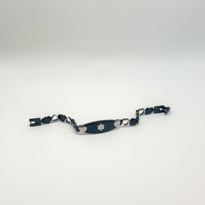 Medical Alert Bracelet Black Hearts Penicillin Allergy Seizure 7"